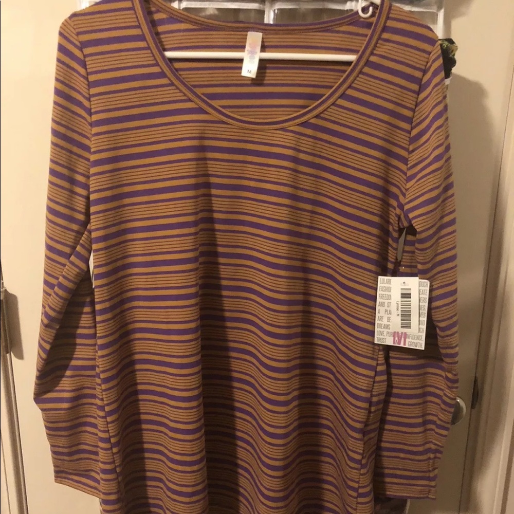 NWT Lularoe medium lynnae purple mustard stripes